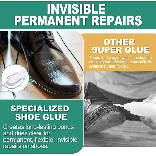 Shoe Glue, Professional Grade Flexible Shoe Repair Adhesive - Extra Strong, Clear, Waterproof - Repairs Soles, Heels, Patches Small Holes, Works on Leather, Rubber, Vinyl, Canvas - 20ml x 2 PCS