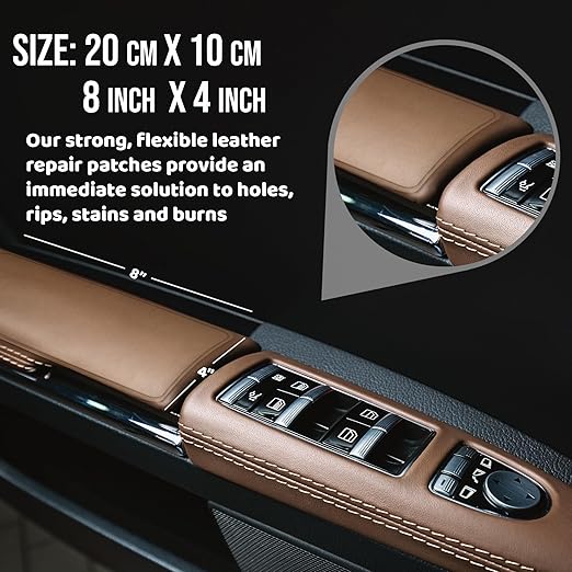MastaPlasta Self-Adhesive Premium Leather Repair Patch - Mid-Brown 8in x 4in (20 x 10 cm). Your Instant Stick-On Upholstery-Quality Leather Repair Kit for Couches, Car Interiors, Bags & DIY