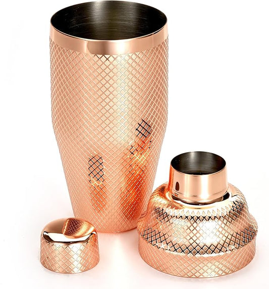 Barfly 3-Piece Diamond Lattice Etch Japanese Cocktail Shaker Set (24 Oz/700ml), Copper Plated