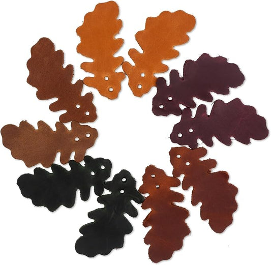 Set of 10 Leather Leaves Patches – 8x5 cm (3.14x1.96”) – Handmade Leather Labels – 1.6 mm Thick – Handmade Tags for Crochet - Leathers Tags - DIY Craft Appliques for Sewing, Repair & Decoration