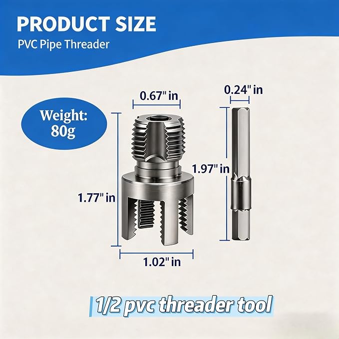 PVC Pipe Threader 2Pcs 1/2" 3/4" - Internal & External Threading Tool Set for Drill（2PCS 1/2)