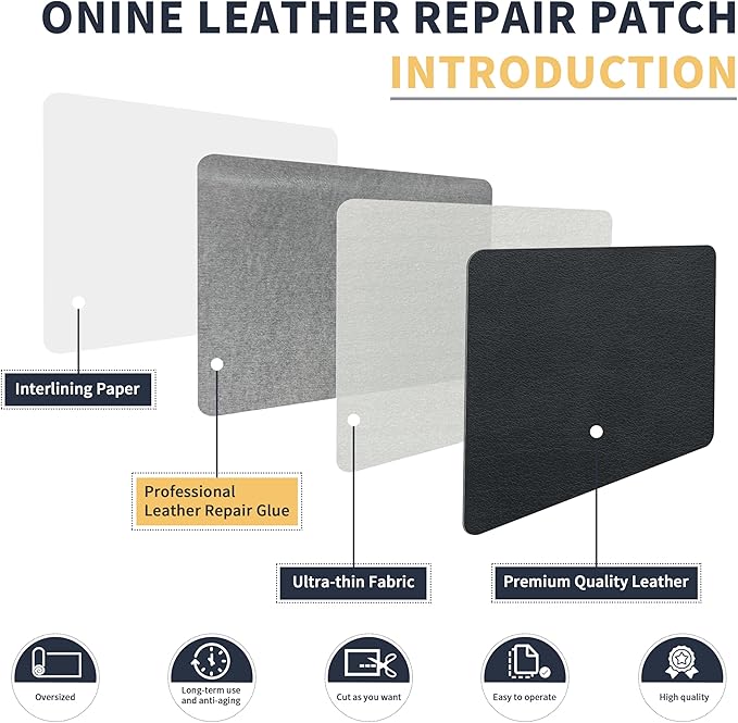 ONine Leather Repair Tape,Self Adhesive Leather Repair Patch,Leather Patches for Furniture,Sofa,Car Seats,Office Chair.Vinyl Repair Kit 12x48in(Dark Grey)