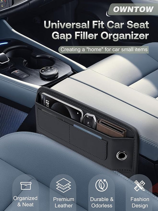 Universal Fit Premium Leather Car Seat Gap Filler Organizer, Center Console Organizer with Card Slots, Clever Gifts for Car SUV Truck Owners (Black, 2 Pack)