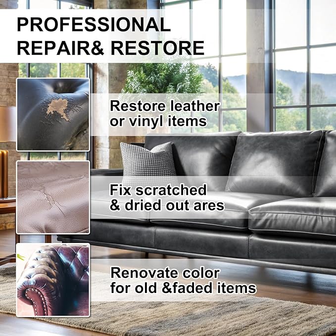 Leather Recoloring Balm, Leather Repair Kit for Furniture, Leather Dye Color Restorer for Couches, Leather Scratch Remover, Leather Paint for Furniture, Leather Couch Paint Repair (10 OZ DARK GRAY)