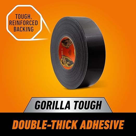 Gorilla Duct Tape, Black Tape, 1.88" x 50 yd (Pack of 1) - Heavy Duty and Weather Resistant for Indoor or Outdoor