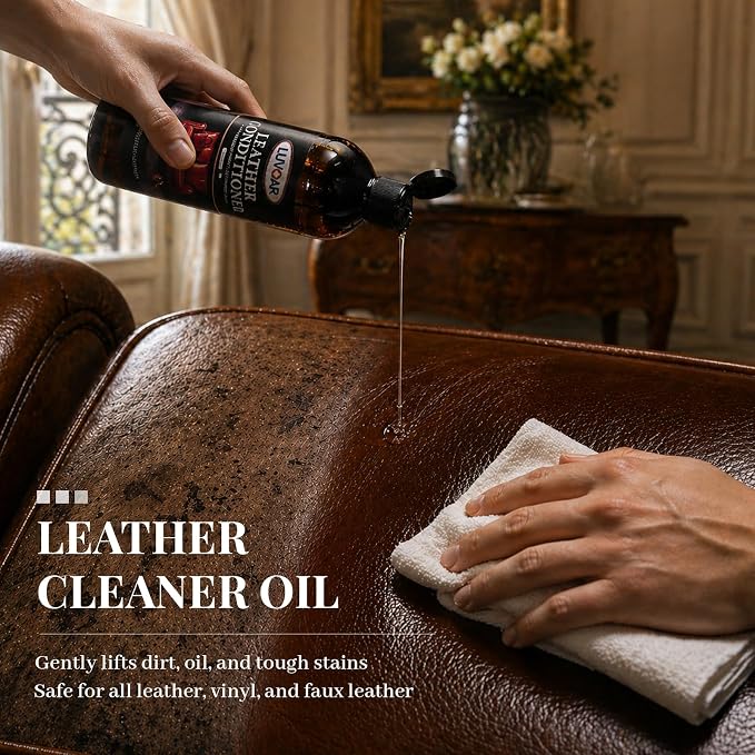Leather Conditioner Oil - Deeply Nourishes for Leather Furniture, Car Seats, Shoes, Purses & Accessories -16oz