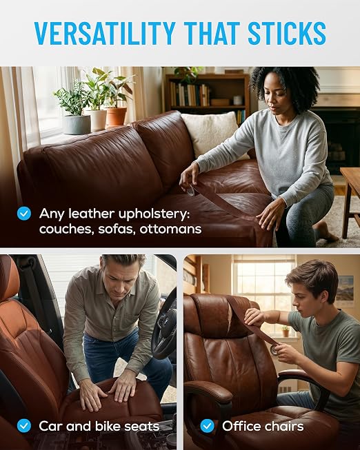 MATCH 'N PATCH Brown Leather Repair Tape, 2.25" x 15' for Furniture | Realistic Faux Leather Patches for Couch, Sofa, Upholstery, Car Seat & Other Furniture, Vinyl Repair Kit, Self Adhesive Patch
