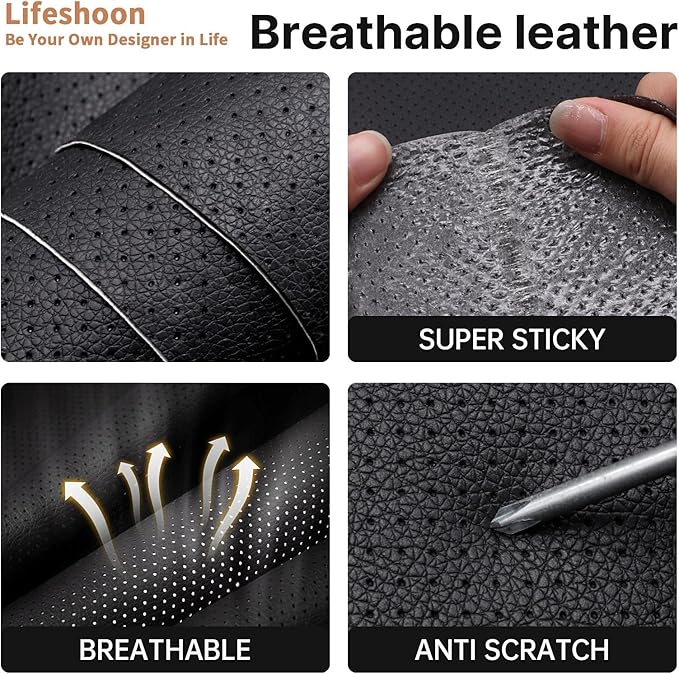 Leather Repair Patch, 35X79 Inch Breathable Perforated Self Adhesive Leather Repair Tape, Large Vinyl Patch Kits for Couch, Furniture, Sofa, Car Seat, Office Chairs （Coffee, 35X79 Inch）