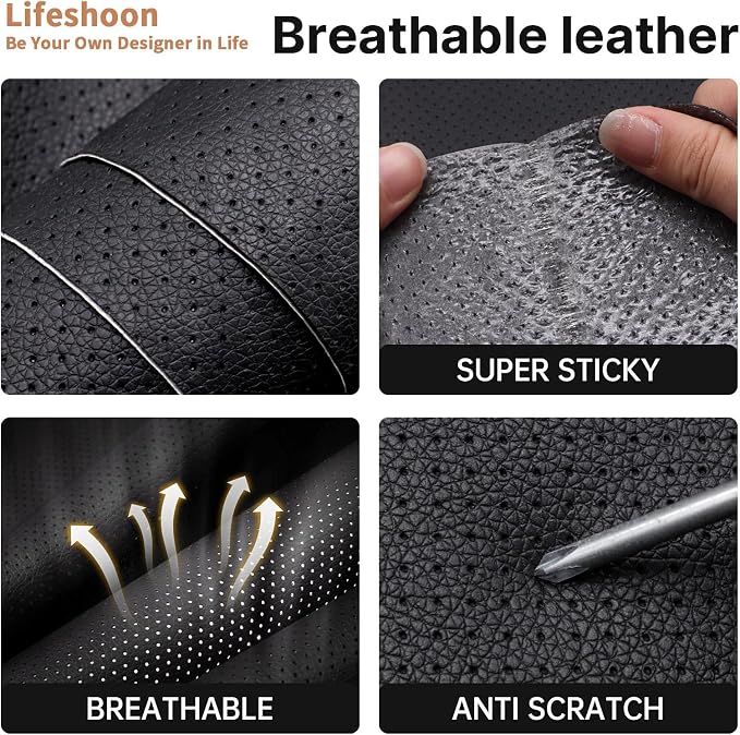 Lifeshoon Leather Repair Patch, 17X79 Inch Breathable Perforated Self Adhesive Leather Repair Tape, Large Vinyl Patch Kits for Couch, Furniture, Sofa, Car Seat, Office Chairs （Beige, 17X79 Inch）