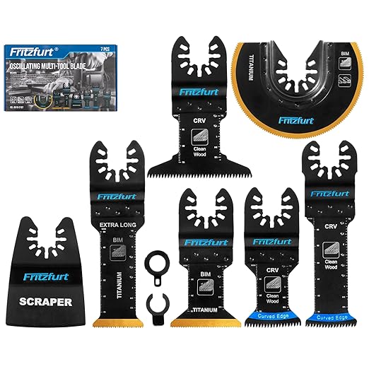 7PCS Oscillating Saw Blades, Professional Universal Titanium Multitool Blades for Wood Plastics Metal, Quick Release Multi Tool Kits