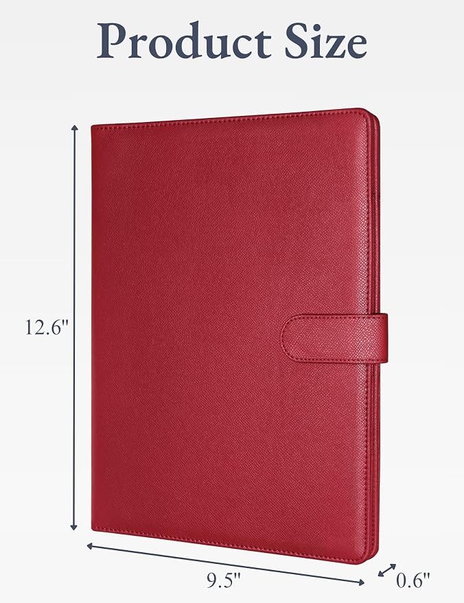 Mymazn Padfolio, Portfolio Folder, Legal Pad Holder, Resume Folder | Faux Leather Binder with Document Organizer, Business Card Holder, Letter-Size Notepad for Interview, Men & Women, Red