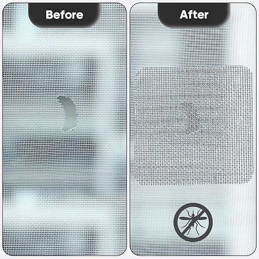 Secopad 14 Sheets Window Screen Patches Repair Kit, Grey/Black 3 Sizes Window Screen Repair Kit for Mesh Screen Door, Strong Adhesive Fiberglass Quick Screen Repair Tape