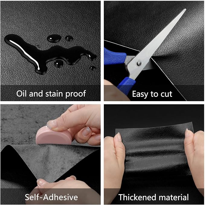 Leather Repair Patch 15.7x160 inch Large Self-Adhesive Leather Repair Tape Vinyl DIY Leather Repair Kit for Sofa Car Seats Chairs Shoes Bags Damaged Leather Furniture (Black)
