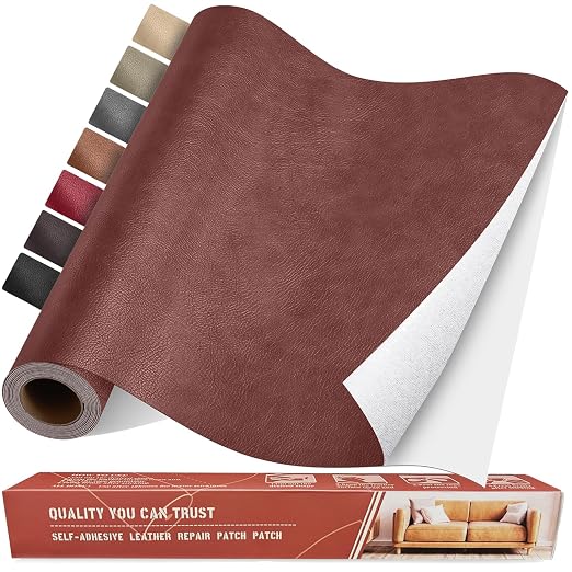 Self Adhesive Leather Repair Patch Kit, 31.4 in x 16 in Large Vinyl Leather Repair Tape for Furniture, Car Seat, Couch, Sofa, Chair Retro Reddish Brown