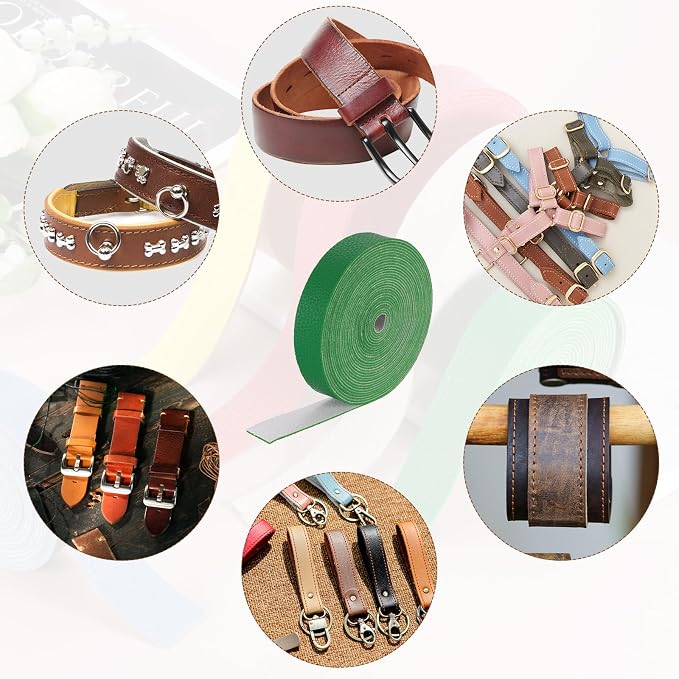MECCANIXITY Faux Leather Strap, 1" Width x 197" Long Grained Leather Belt Strip Trim Roll for DIY Craft Projects, Pet Collars, Traction Ropes, Bag Straps, Hobby Workshop (Green)