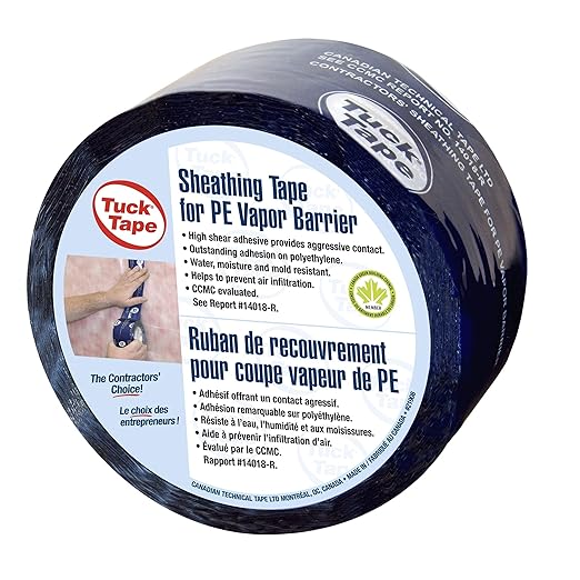 Tuck Tape Construction Sheathing Tape, Vapor Barrier PE Tape, Epoxy Resin Tape, 2.4 in x 180 ft, Blue