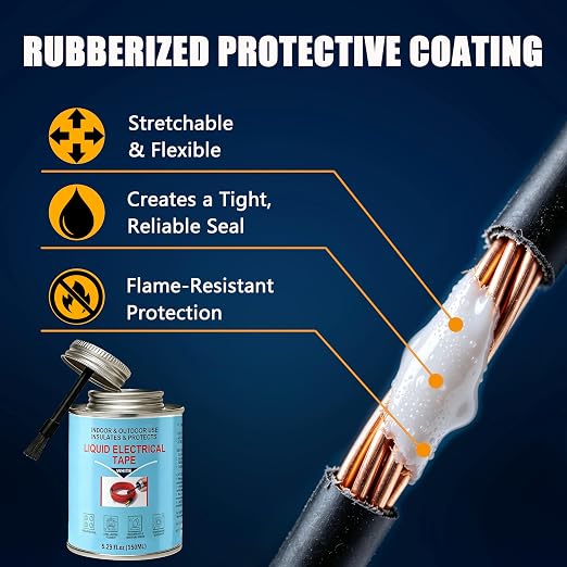 5.29 oz Liquid Electrical Tape – Quick-Drying Insulating Glue, Waterproof & High Temp Resistant, Liquid Wire Insulation Rubber with Brush Cap for Wires, Cables, Outdoor Equipment (White)