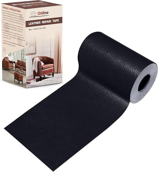 ONine Leather Repair Patch，Leather Repair Tape, 3 x 60 inches Leather Repair Patch for Furniture,Vinyl Repair Kit，Leather Couch Patch，for Sofas, Furniture, Car Seats, Office Chairs(Dark Blue Leather)