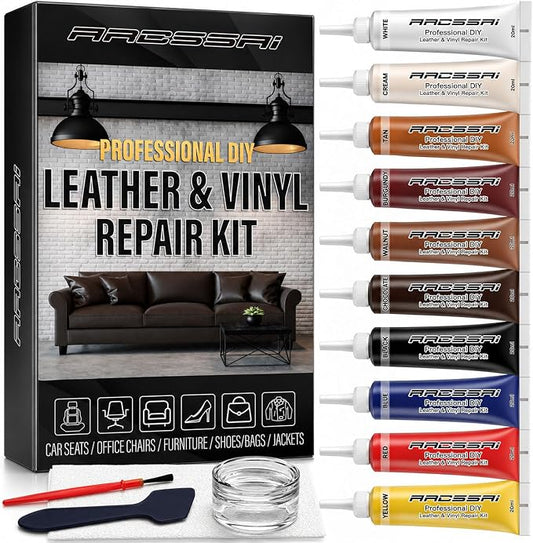 Leather Repair Kit for Furniture, Sofa, Jacket, Car Seats and Purse. Vinyl Repair Kit. Super Easy Instructions to Match Any Color, Restore Any Material, Bonded, Italian, Pleather, Genuine