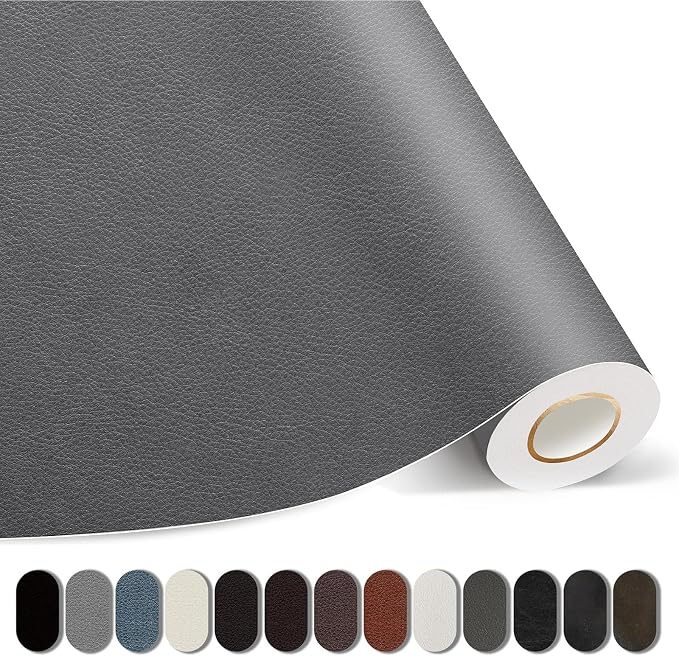 Kangshoon Leather Repair Patches, Self-Adhesive Leather Repair Tape, Stretch Vinyl Repair Kit for Couch Furniture Sofas Car Seats (Gray, 3.5X79 Inch)