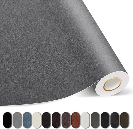 Kangshoon Leather Repair Patches, 17X158 Inch Self-Adhesive Leather Repair Tape, Stretch Vinyl Repair Kit for Couch Furniture Sofas Car Seats (Gray, 17X158 Inch)