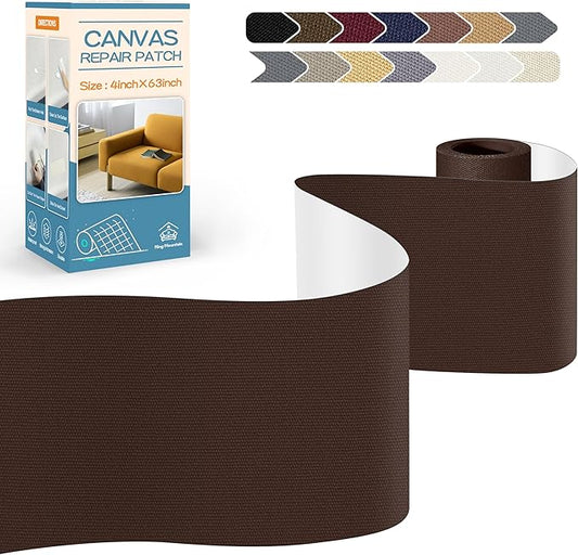 KING MOUNTAIN Canvas Repair Tape,Outdoor Gear Patch, 4×63 Inches,Waterproof,Self-Adhesive for Repairing Boat Covers,Sun Shades,Sofas,Tents,Lounge Chairs,Awnings (Coffee)