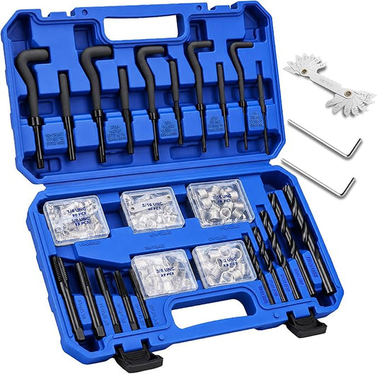 175PC SAE Thread Repair Kit, Thread Restorer Tool Set with HSS Drill Bits, Taps, Thread Inserts, Installation and Break-Off Tools for Stripped Threads, Automotive Repair, Metalworking and Garage Use