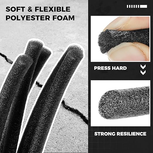 MotiMind 1/4 Inch x 100 ft Foam Backer Rod for Gaps Joints Concrete Crack Filler Caulk Saver Bulk Foam Backing Rod Concrete Filler Rope for Weather Stripping Door Seal (Black)