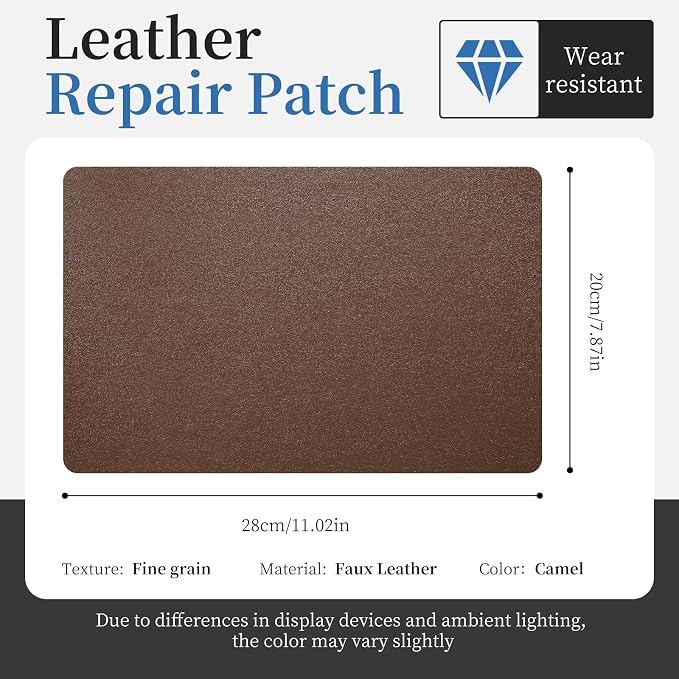 Fadoub Leather Repair Patch Tape Self-Adhesive, 8x11In Heavy Duty Vinyl Patch, Leather Repair Kit for Furniture, Sofa, Couch, Office Chair, Car Seat, Car Interior(Tan-Fine Grain)