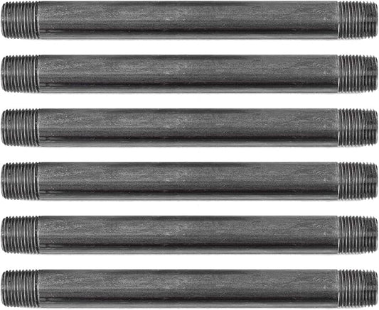 PIPE DÉCOR 1/2” x 8” Malleable Cast Iron Pipe Nipple, Pre Cut Connectors, Industrial Steel Grey Fits Standard Half Inch Black Threaded Pipes Nipples and Fittings, Build Vintage DIY Furniture, 6 Pack