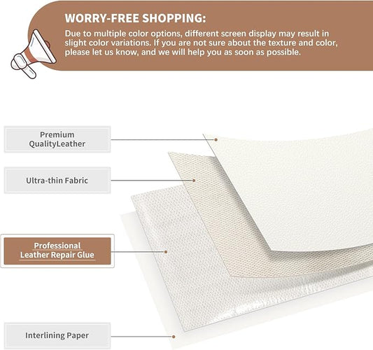 ONine Leather Repair Patch,Self-Adhesive Couch Patch,Multicolor Available Scratch Leather 8.3X11 Inch （2pcs） Peel and Stick for Sofas,Car Seats Backpack Jackets(White-Litchi Grain)