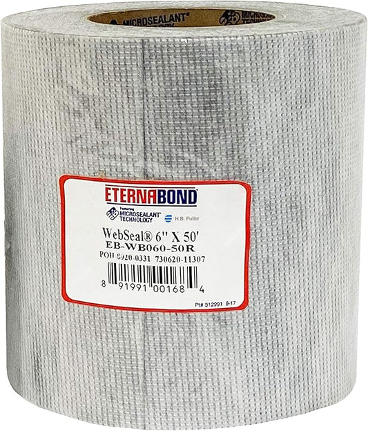 EternaBond WebSeal White 6" x50' MicroSealant Woven Polyester Tape | 23 mil Total Thickness | EB-WB060-50R - Reinforced Fabric for Roof Sealing and Repair