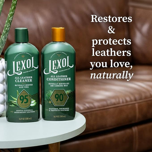 Lexol All Leather Care Kit - 5-Piece Natural Leather Cleaner & Conditioner with Aloe Vera, Bee Milk, Cloths & Brush for Car Seats, Furniture, Jackets, Bags & Boots, Gift for leather lovers