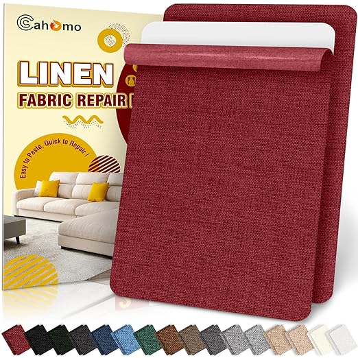 Linen Repair Tape 2Pcs 8x12 inch, Self Adhesive Fabric Patches, Couch Repair Patch Kit, Fabric Repair Tape for Furniture, Sofas, Carpet, DIY, Headboards, Chairs, Pillows, Linen Goods - Dark Red