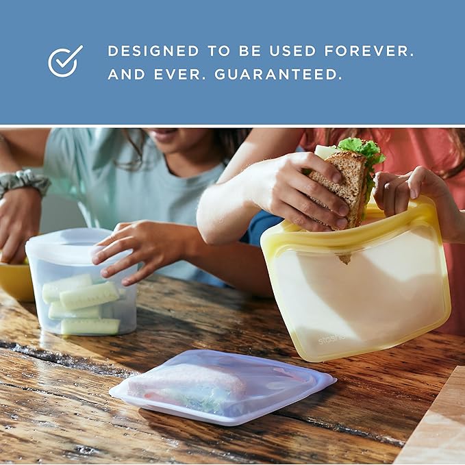 Stasher Silicone Reusable Food Storage Bags, 6-Pack Starter Kit, Reusable Freezer Bags, Microwave, Dishwasher, Oven Safe, Sous Vide, Lunch Containers, Eco Friendly, Snack Bag, Sea Spray | Reusable Food Bags