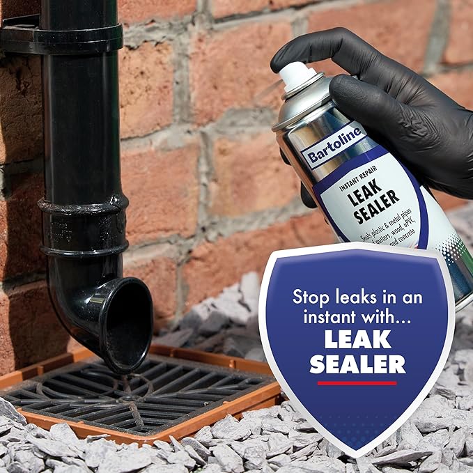 Bartoline Leak Sealer Spray, Black, 13.5 oz - Waterproof Sealant for Roofs, Gutters, Pipes, Cracks & Outdoor Repairs Durable & Overpaintable - 400 ml