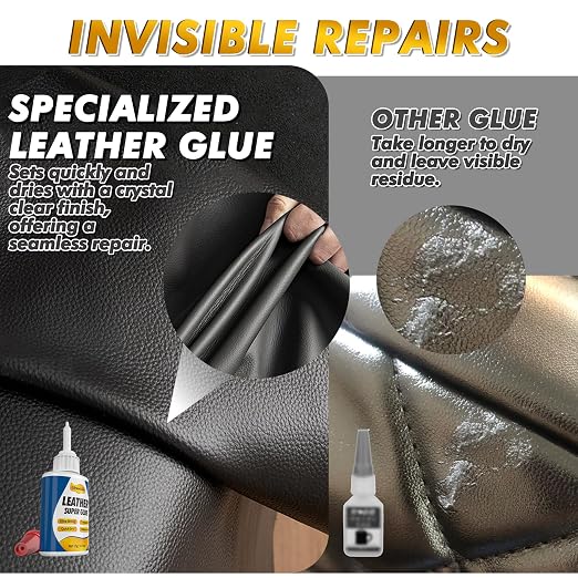 Leather Glue 1.23 oz - Clear, Waterproof Adhesive for Leather Repair on Shoes, Sofas, Furniture, Car Seats, Bags & More – Ultra Strong, Fast-Drying Glue for Purses & Upholstery