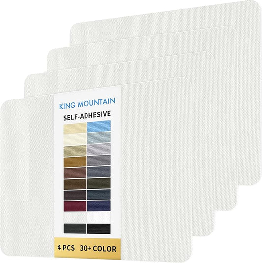 KING MOUNTAIN Canvas Repair Patch 9 x11 Inch 4 Pcs Self-Adhesive Waterproof Fabric Patch for Sofas, Tents, Furniture,Tote Bags, Car Seats (White1.0)