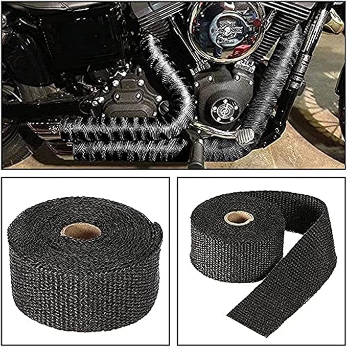 Deecam Exhaust Heat Wrap, 2'' x 16.5' Black Fiberglass Heat Resistant Exhaust Wrap Roll for Motorcycle, Car Exhaust Pipe Heat Insulation Muffler Tape with 10 Stainless Locking Ties
