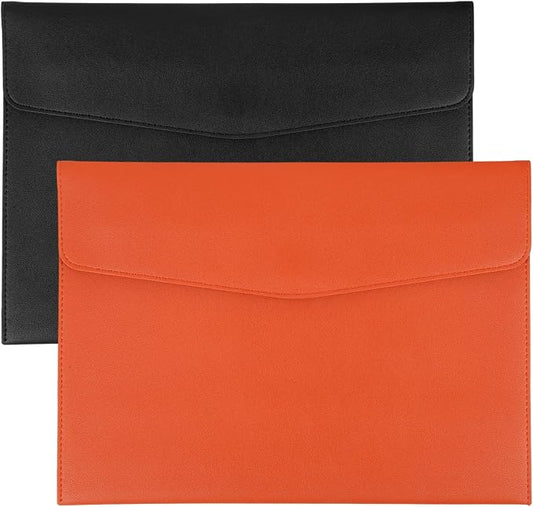 PATIKIL 2Pcs PU Leather A4 File Folder, Document Holder Envelope Waterproof Napa Texture Filing Organizer Portfolio Folder Case with Magnetic Snap Closure for Home Office, Black, Orange