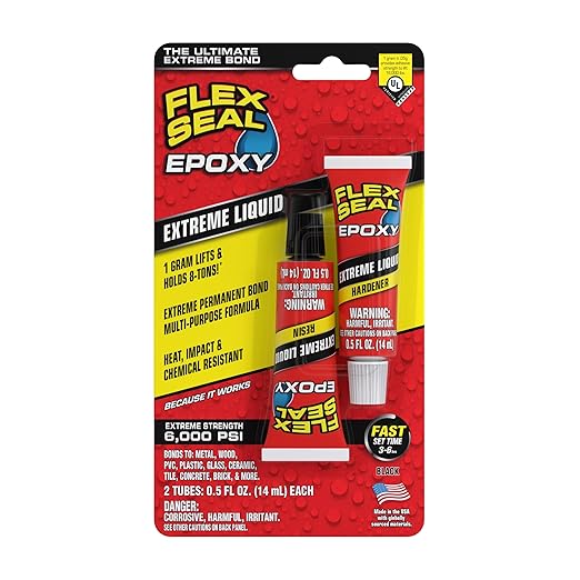 Flex Seal Epoxy, Extreme Liquid, Multi-Purpose, Durable, Permanent, Watertight, Long-Lasting Bond, for Automotive, Marine, Plumbing, Home, & Tool Repairs, Cures Black, 2 Tubes: 0.5 fl oz (14 mL) Each