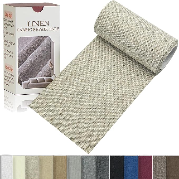Gheeidau Linen Repair Tape 4x70 Inch Self-Adhesive Couch Patch Repair Fabric Patch for Furniture,Sofas,Cushion,Chairs,Bags,Linen Goods(Oatmeal)
