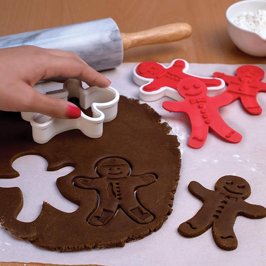 Tovolo Gingerbread Boys Templates Reverse, Dishwasher Safe, Set of 6 Cookie Stamps with Cutter