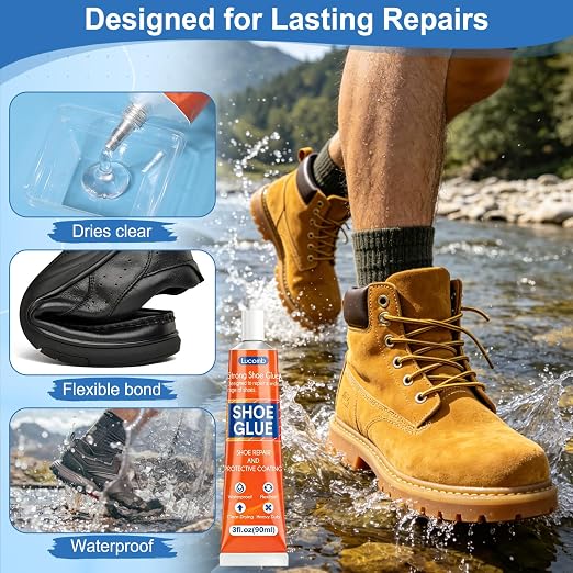 Lucomb Shoe Glue Heavy Duty- 360 ML Clear Shoe Sole Glue Repair Adhesive with Spreader Tools Set- Waterproof Super Strong Glue for Shoes Sole Repair Fixing Boots Sneakers Heels