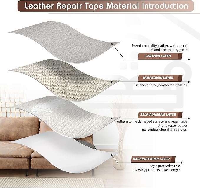 KING MOUNTAIN Leather Repair Patch,2 Packs 9 x 11 Inches self Adhesive Leather Repair Tape for Damaged Leather Furniture, Sofa Seating,Car Seats, Leather Goods (Light Grey)