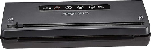 Amazon Basics Vacuum Sealer Machine for Food Preservation with Dry/Moist Mode, Built-in Cutter and Air Suction Hose, Black