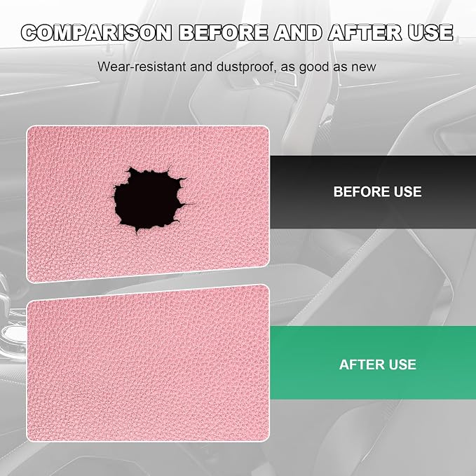 2 PCS Leather Repair Patch Tape, 4 x 8 Inch PU Vinyl Repair Patches for Car Upholstery Seat, Waterproof Self Adhesive Leather Tape Repair Kit for Furniture Couches Chairs (Pink)