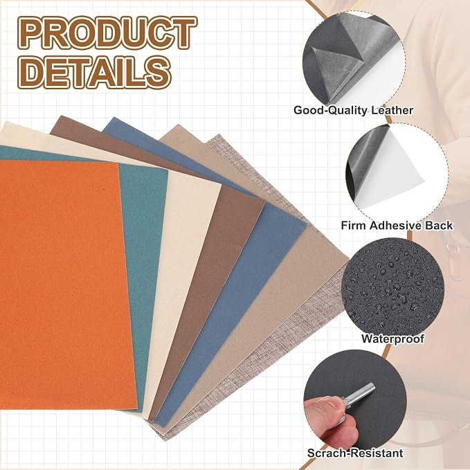 MECCANIXITY 2 Pcs Leather Repair Patch 8"x10" Self-Adhesive Leather Vinyl Repair Tape Kit for Furniture Couches Sofa Chair Car Boat Seats Jackets, Dark Gray