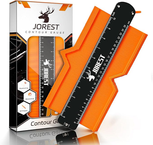 JOREST Contour Gauge with Lock (10 Inch), Gift Ideas for Men Dad Carpenter Handyman, Profile Tool with Measuring Scale for Tile Flooring, Carpet laying, Woodworking, Measuring Angle/Shape/Outline/Edge