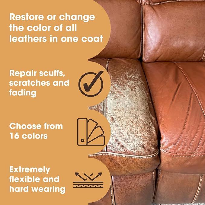Furniture Clinic Leather Repair Paint | 2-in-1 Seal and Color | Use on Scratches, Tears, and Holes in Car Seats, Furniture | Quick and Easy Leather Repair Kit for Furniture (White, 500ml / 17oz)